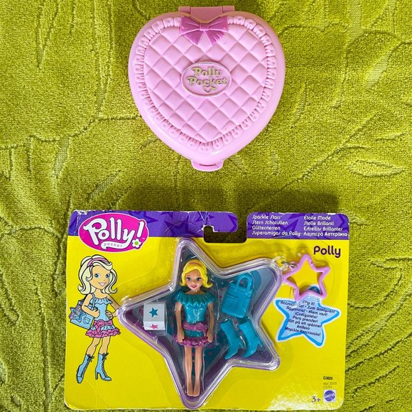 Mattel Polly Pocket Sparkle Stars 2003 NEW Bluebird Pink Heart Compact 1994 VTG - Picture 3 of 11